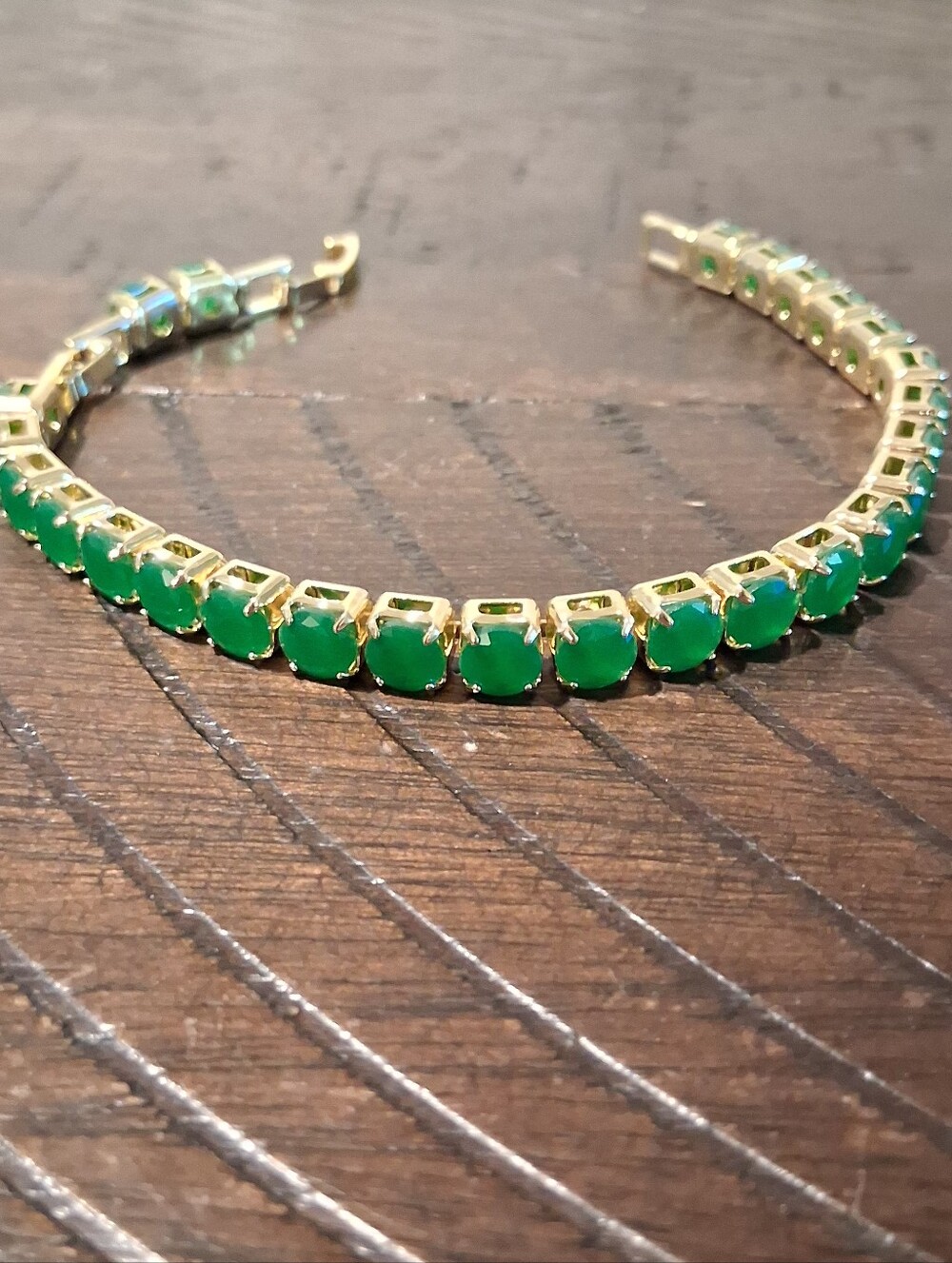 Gold Tennis Bracelet with Green Stones - Women Jewelry
